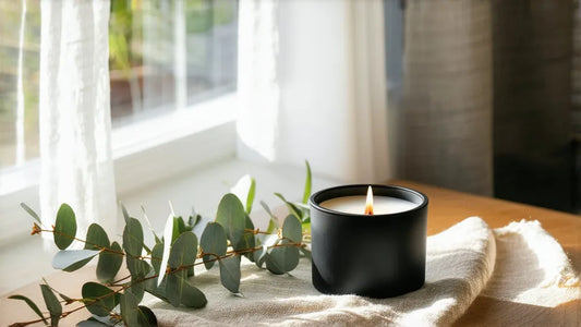 Morning ritual setup with a soy candle and diffuser oil from The GOOD LIFE