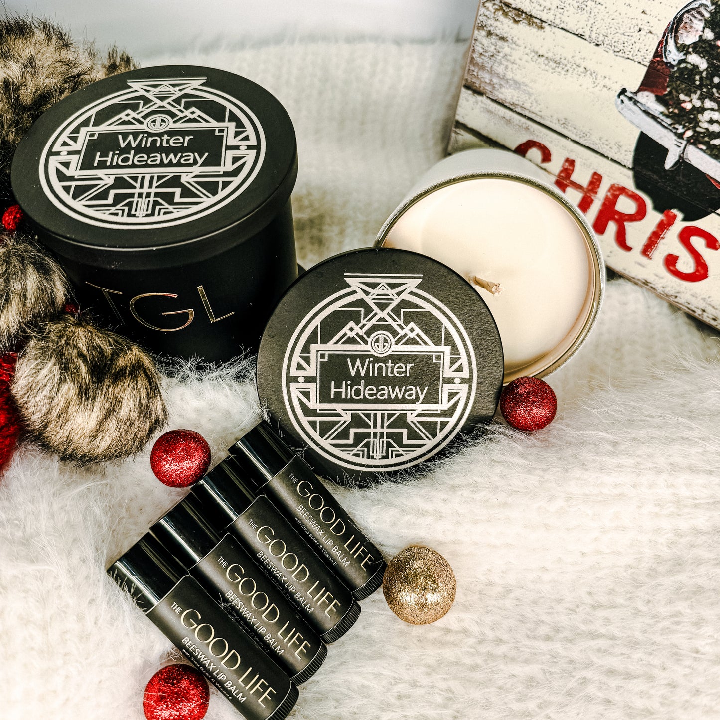 Soy & Beeswax Candle and Lip balms Christmas Gift Set