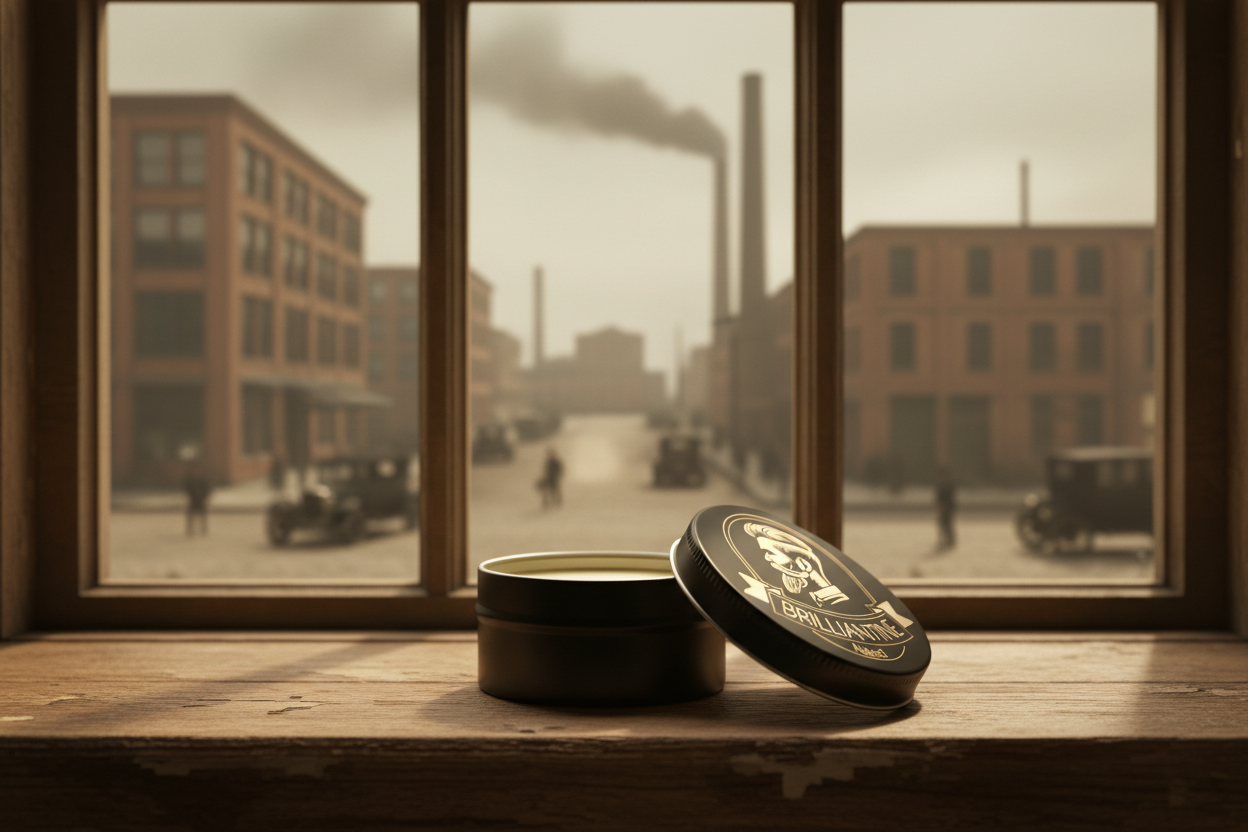 Brilliantine Beard Balm on 1920s Factory Window Sill
